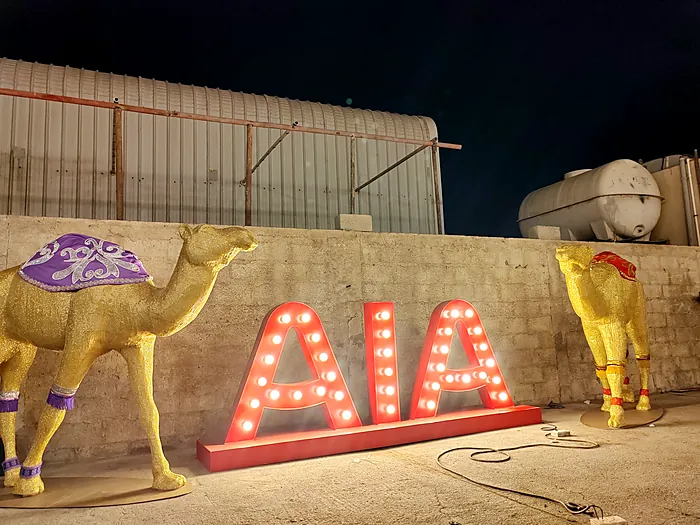 Marquee letters with camel figures