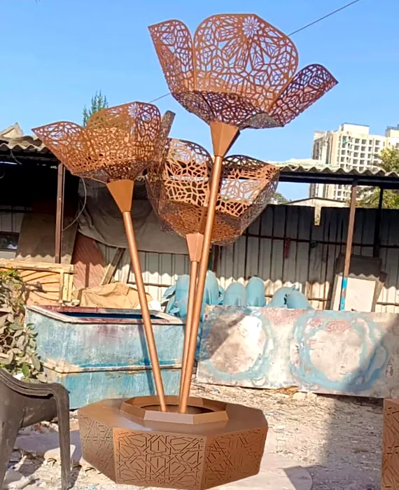 Laser-cut steel flower sculptures