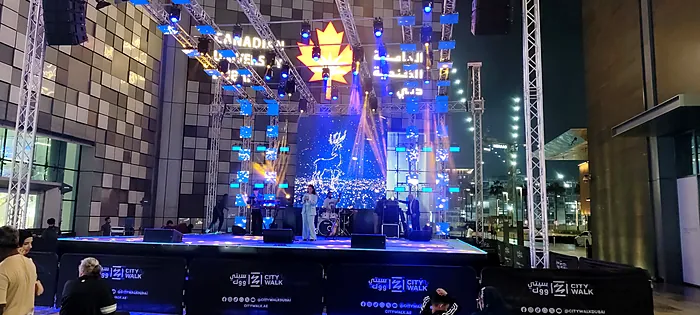Outdoor stage and lighting at night