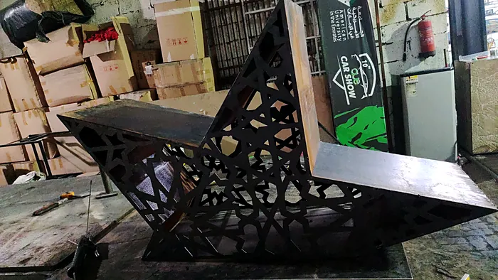 Laser-cut star structure being fabricated