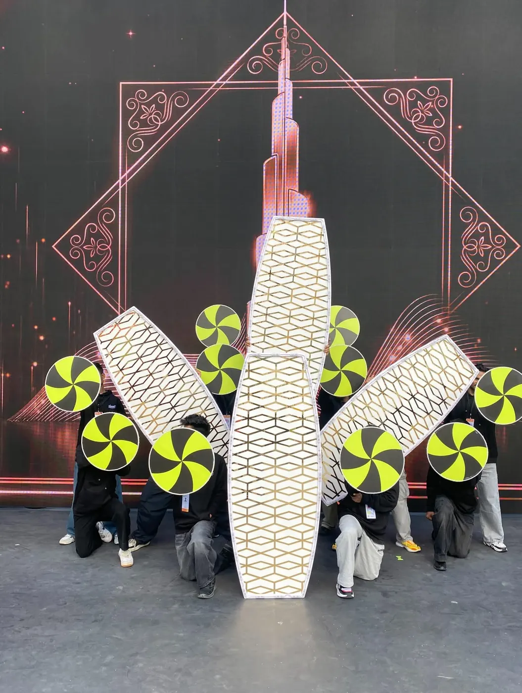 Hand-held stage props for a performance